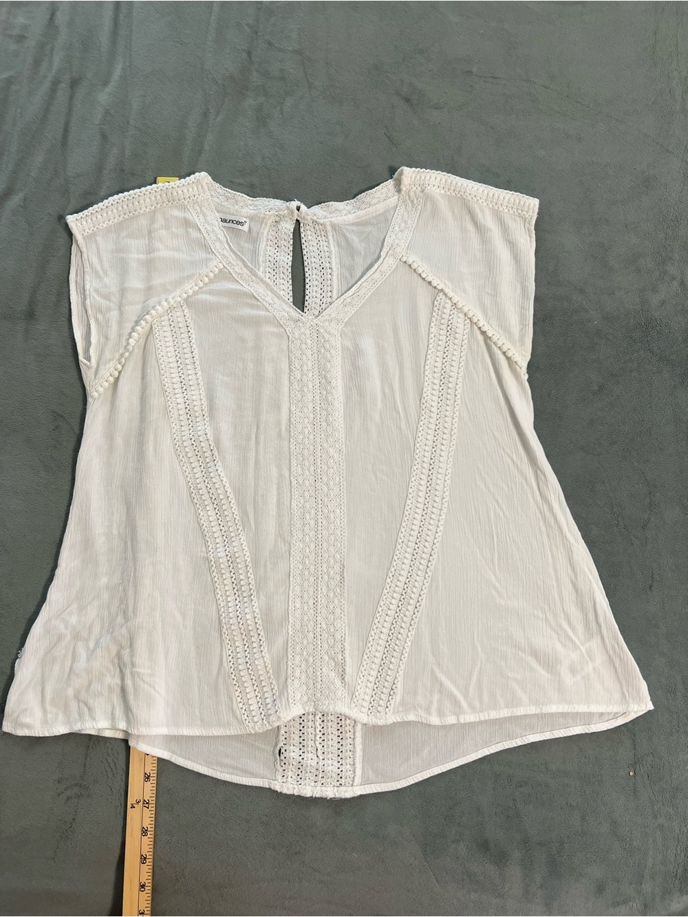 Maurice's White Crochet Trim V-Neck Women's Top